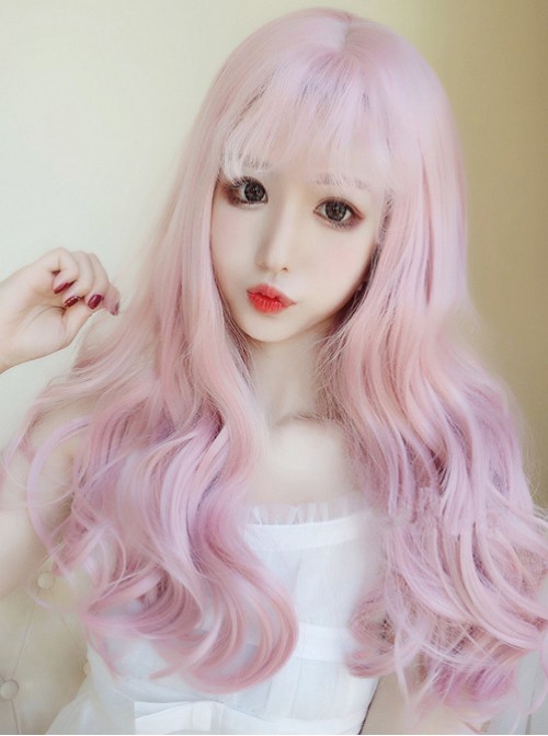 Pink Gradient Lolita Lovely Long Curly Hair Wig  |  Wigs