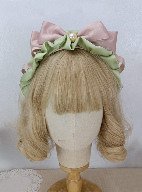 Pink Green Fresh Contrasting Color Bow-Knot Ribbon Sweet Lolita Headband  |  Lolita Headbands