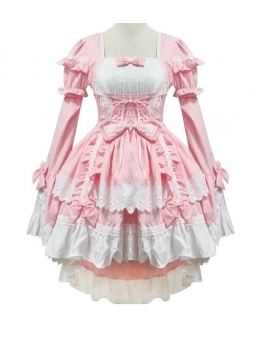 Pink Long Sleeves Cotton Cosplay Maid Costume  |  Plus Size Lolita Dresses