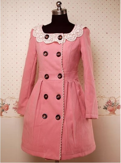 Pink Long Sleeves Double-Breasted Lolita Overcoat  |  Coat & Jacket