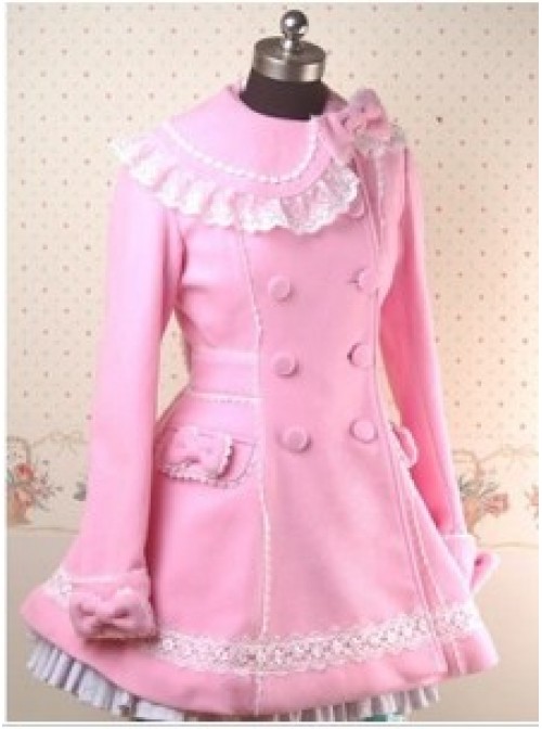 Pink Long Sleeves Lace Bow Lolita Coat  |  Coat & Jacket