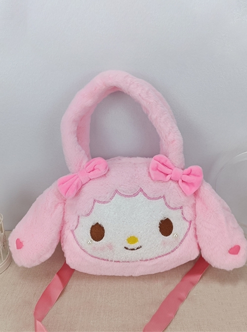 Pink Plush Sweet Bow Girl Big Ears Sweet Lolita Portable Adjustable Messenger Bag  |  Lolita Bags