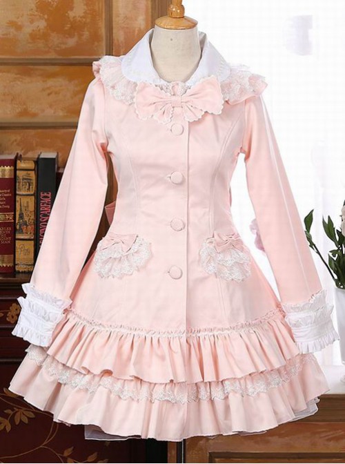 Pink Rabbit Ears Lace Bowknot Lolita Hooded Coat  |  Coat & Jacket