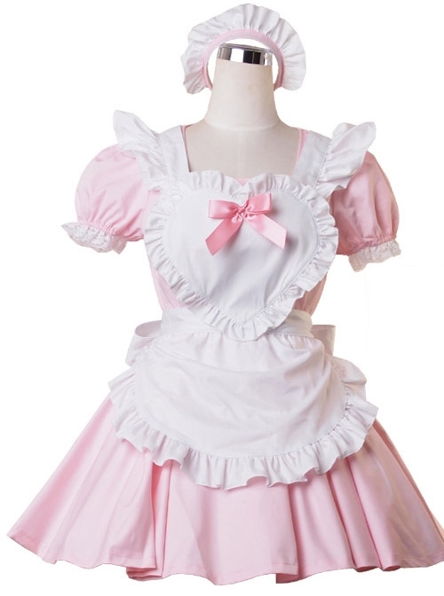 Pink Short Sleeves Lace Ruffles Sweet Lolita Maid Dress  |  Sweet Lolita Dresses