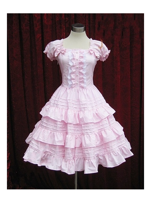 Pink Short Sleeves Ruffle Sweet Lolita Dress  |  Classic Lolita Dresses