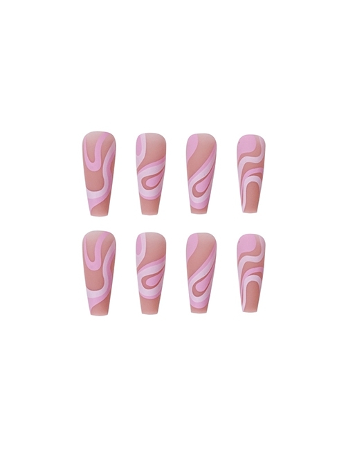 Pink-White Color Matching Lines Detachable Finished Disposable Manicure Nail Pieces  |  Nails