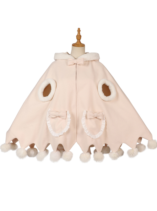 Plush Ball Cute Coat Winter Thickening Plus Velvet Sweet Lolita Cloak  |  Coat & Jacket