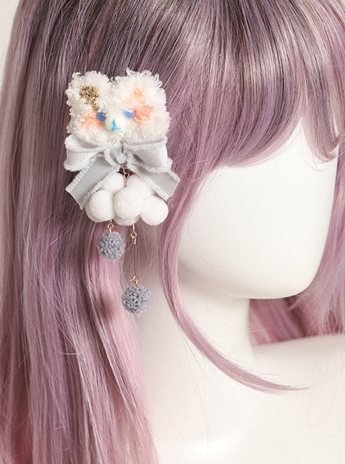 Plush Bear Cute Girly Cloud Bowknot Design Sweet Lolita Hair Clip  |  Lolita Hairpins