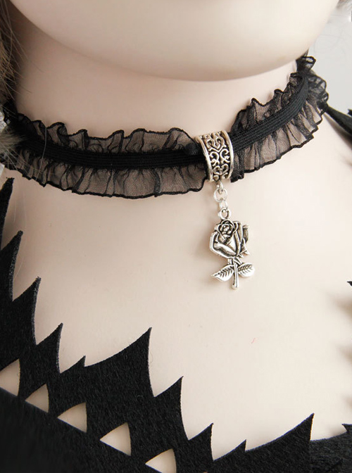 Pretty Black Rose Pendant Lolita Choker  |  Lolita Necklaces