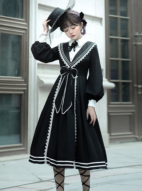 Pride And Prejudice Series OP Elegant Preppy Style Classic Lolita Long Sleeve Dress  |  Classic Lolita Dresses