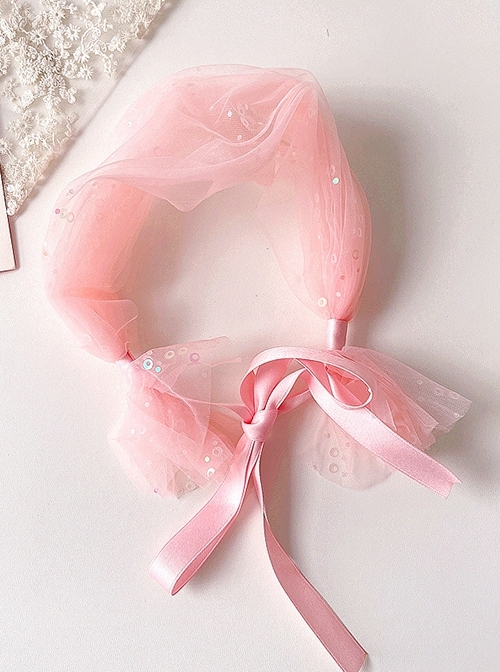 Princess Birthday Party Pink Cute Kid Mesh Sequins Bow Ribbon Sweet Lolita Hair Accessories Headband  |  Kids Headbands