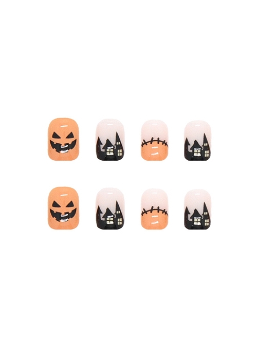 Pumpkin Spider Orange Cute Ghost Face Halloween Finished Disposable Manicure Nail Pieces  |  Nails