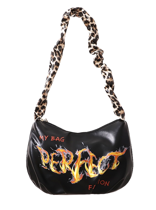 Punk Black Cool Flame Alphabet Print Design Leopard-Print Shoulder Bag  |  Gothic & Punk Bags