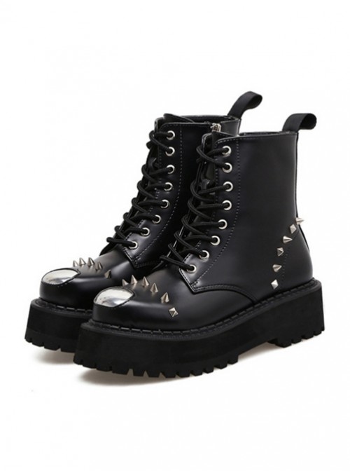 Punk Black Rivet High-top Thick Sole Round-toe Martin Boots  |  Gothic & Punk Footwear