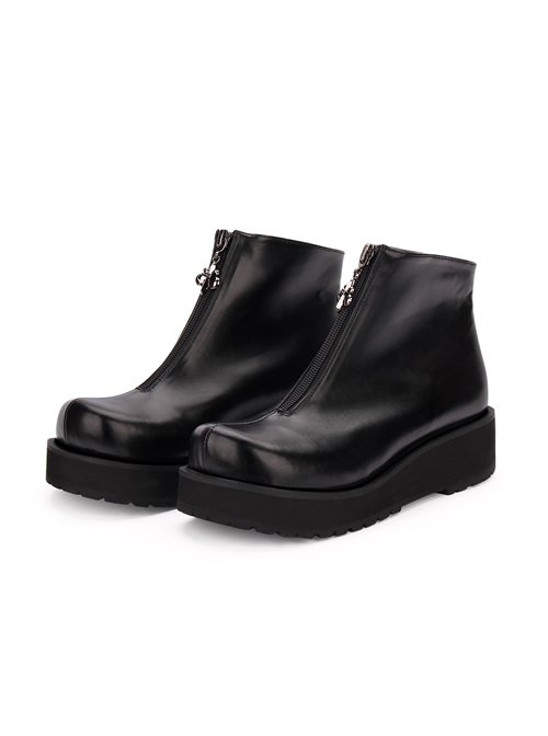 Punk Black Round-toe Zipper Gothic Lolita Boots  |  Lolita Boots