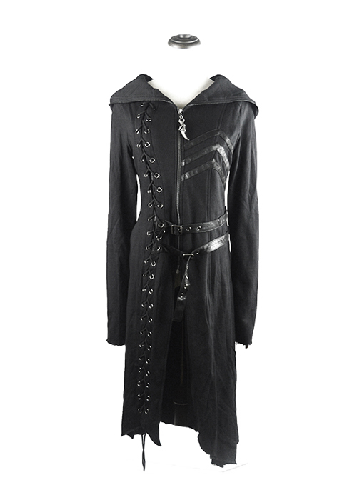 Punk Dark Asymmetric Hem Hooded Long Woolen Coat  |  Gothic & Punk Coats & Jackts