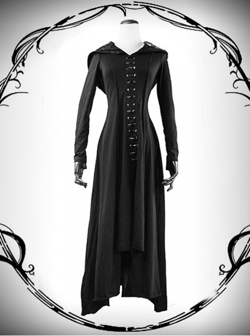 Punk Gothic Nobleman Priestess Irregular Lower Hem Hooded Dress  |  Gothic & Punk Dresses