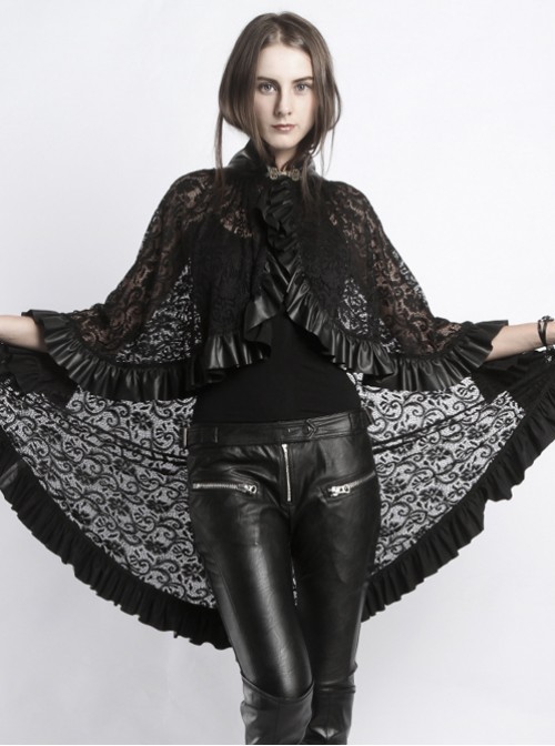 Punk Gothic Style Black Lace Stand Collar Shawl  |  Gothic & Punk Coats & Jackts