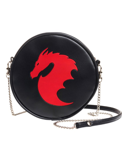 Punk Red Dragon Pattern Black Shoulder Bag Inclined Bag  |  Gothic & Punk Bags