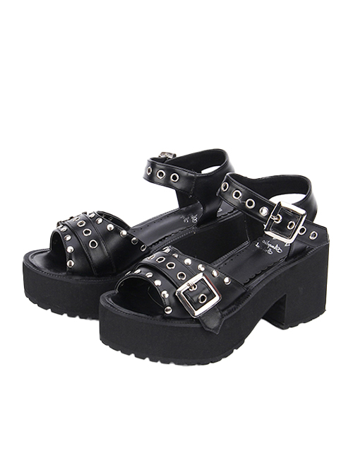 Punk Rivet Decoration Platform High Heel Sandals  |  Lolita Sandals