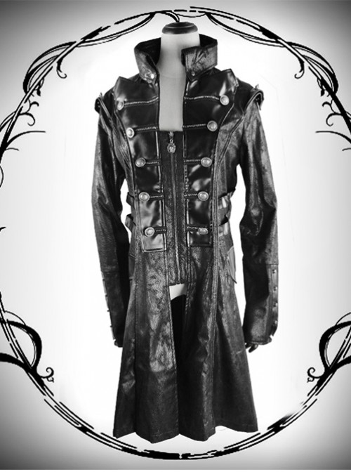 Punk Stand Collar Slim Fit Double-breasted Medium Length Windbreaker For Women  |  Gothic & Punk Coats & Jackts