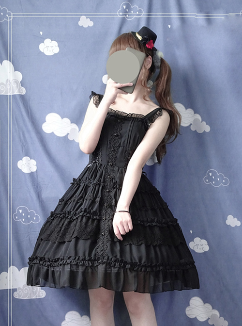 Pure Black And Pure White JSK Classic Lolita Sling Dress  |  Classic Lolita Dresses