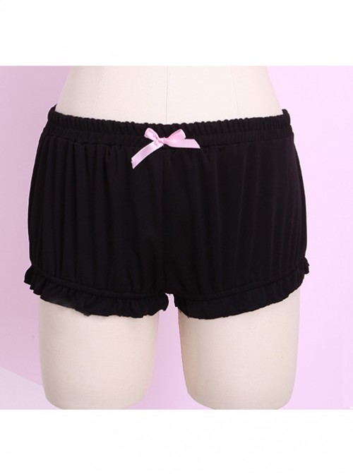 Pure Black Cute Pink Bowknot Sweet Lolita Bloomers  |  Lolita Bloomers