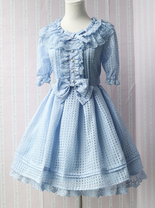 Pure Color Organza Short Puff Sleeve Classic Lolita Dress  |  Classic Lolita Dresses