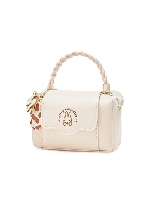 Pure Color Pu Woven Portable Small Square Bag Embroidery Pattern Zebra Rabbit Pendant Simple Sweet Lolita Box Bag  |  Lolita Bags