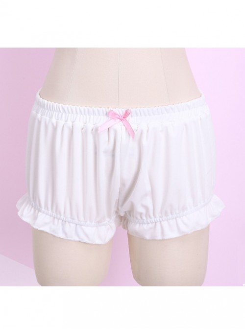 Pure White Cute Pink Bowknot Sweet Lolita Bloomers  |  Lolita Bloomers