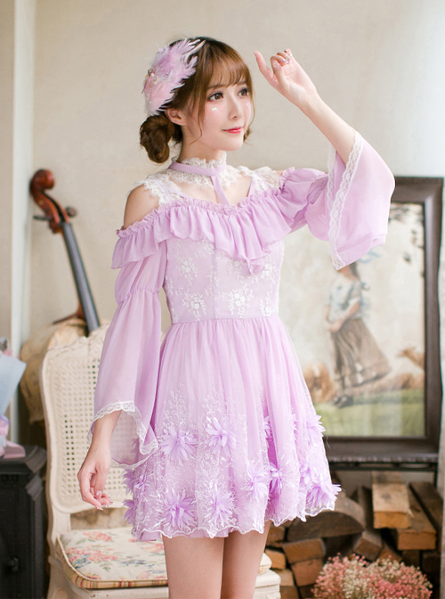 Purple Chiffon Sweet Lolita Long Sleeve Dress  |  Sweet Lolita Dresses