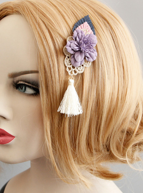 Purple Flower Tassel Chinese Style Handmade Lolita Hairpin  |  Lolita Hairpins