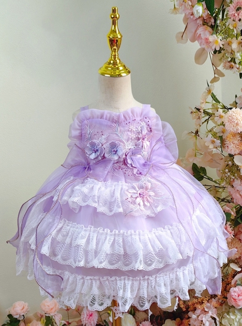 Purple Lace Large Trailing Exquisite Embroidery Three-Dimensional Flower Decoration Classic Lolita Kids Sleeveless Dress  |  Kids Dresses