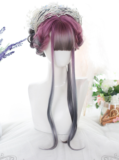 Purple Natural Gradient Gray Green Long Curly Wig Classic Lolita Wigs  |  Wigs