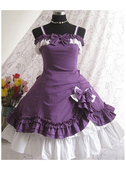 Purple Strap Bow Lovely Lolita Dress  |  Classic Lolita Dresses