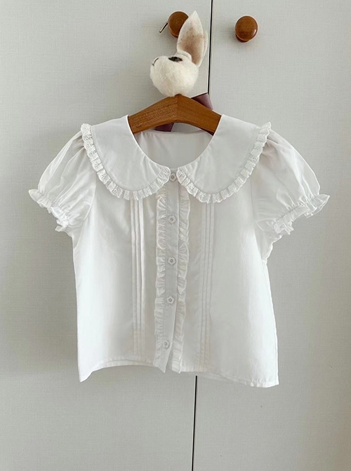 Rabbit Ear Doll Collar White Lace Sweet Lolita Kids Shirt  |  Kids Tops