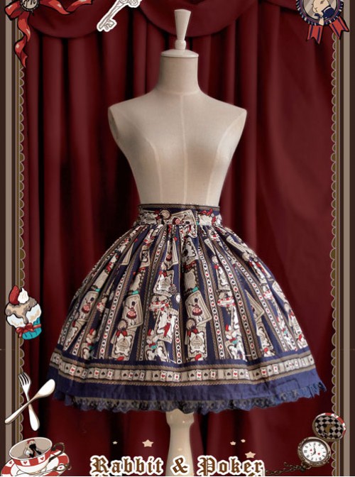 Rabbit Poker Series Dark Blue Lace Classic Lolita Skirt  |  Skirts