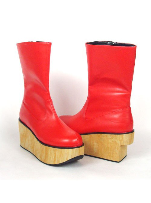 Red 2.0″ Heel High Cute PU Round Toe Cross Straps Platform Girls Lolita Boots  |  Lolita Boots