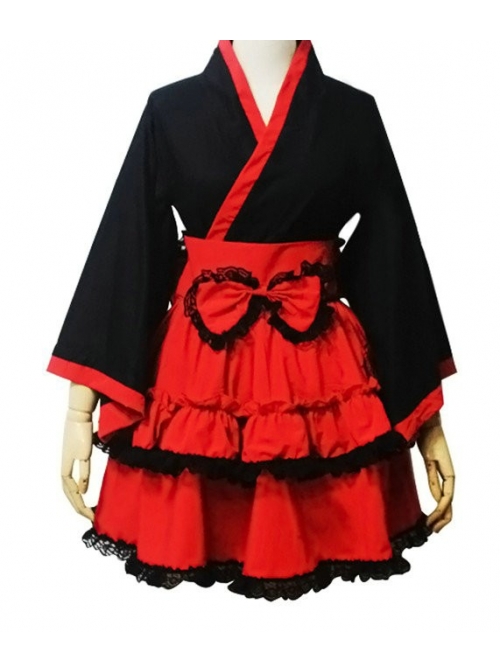 Red and Black Cotton Cosplay Maid Costume  |  Sweet Lolita Dresses