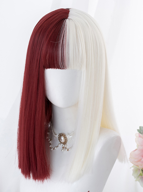 Red And White Color Matching Harajuku Gothic Lolita Long Straight Wigs  |  Wigs