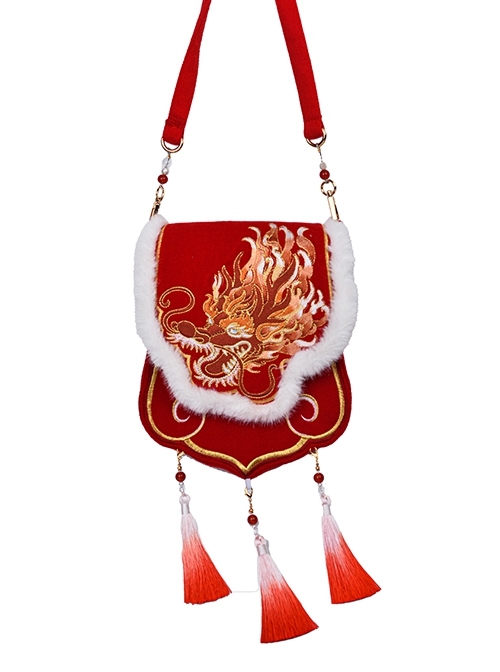 Red Beard Series Chinese Style Happy New Year Red Chinese Dragon Embroidery Classic Lolita Hanfu Elegant Bags  |  Lolita Bags