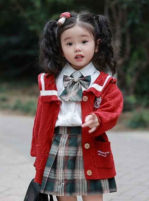 Red Retro Autumn Winter Knitted Sweater Kids Classic Lolita Long-Sleeved Coat  |  Kids Coat