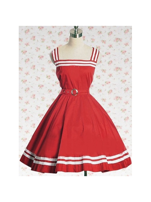 Red Sash Sleeveless School Lolita Dress  |  School Lolita Dresses