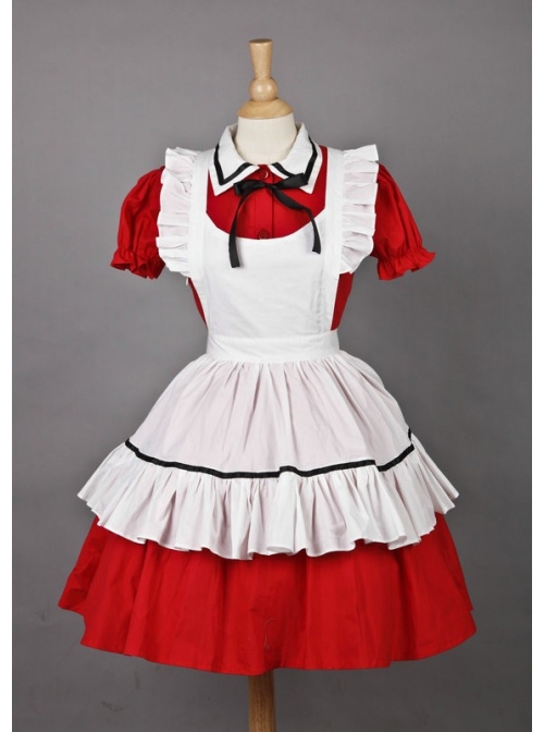 Red Short Sleeves Lovely Cosplay Maid Costume  |  Sweet Lolita Dresses