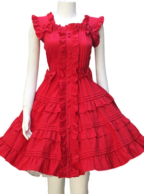 Red Sleeveless Ruffles Classic Lolita Dress  |  Classic Lolita Dresses