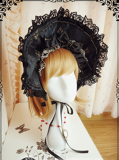 Regal Aristocrat Series Retro Gothic Lolita Black Bonnet  |  Lolita Headbands