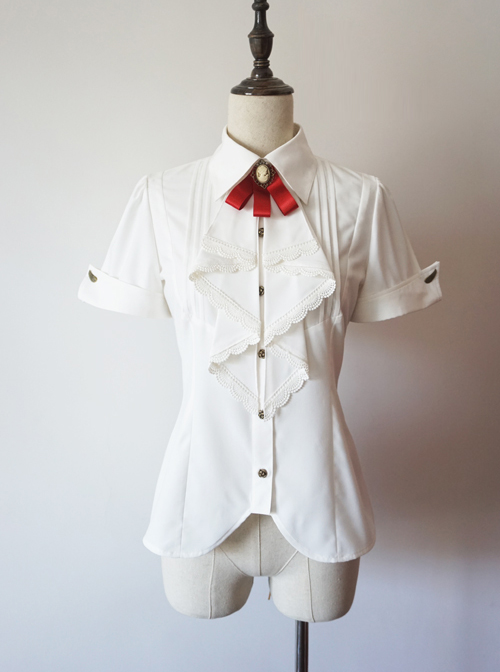 Researcher Series White Lapel Classic Lolita Short Sleeve Blouses With A Bow Tie  |  Blouses