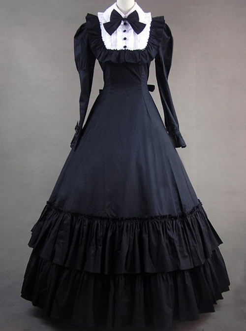 Retro Bowknot Gothic Lolita Prom Long Sleeve Dress  |  Plus Size Lolita Dresses