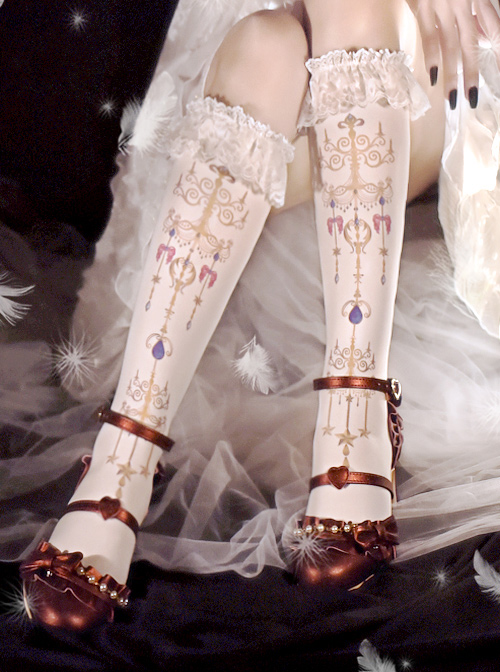 Retro Jewel Chandelier Printing Classic Lolita Middle Stockings  |  Lolita Socks