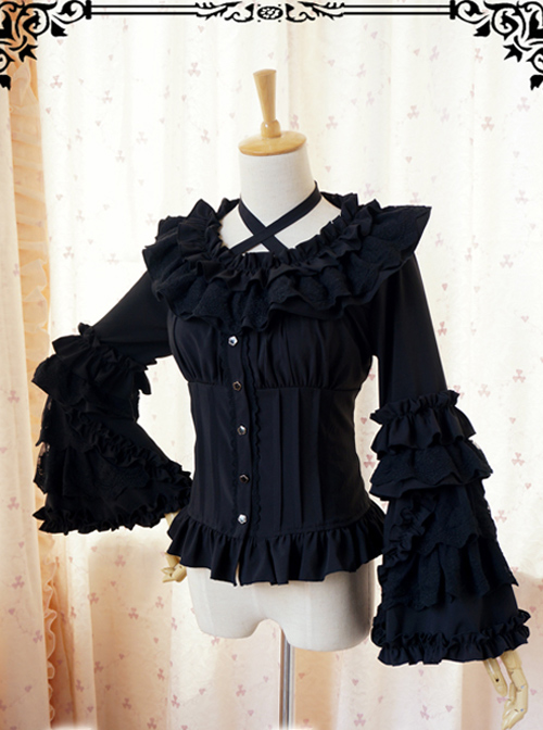 Retro Long Trumpet Sleeve Classic Lolita Shirt  |  Blouses